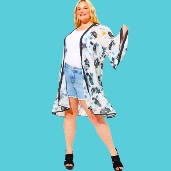 TORRID Textured Plus Size Chiffon Midi Ruffle Kimono. JUST IN! - Picture 3 of 16